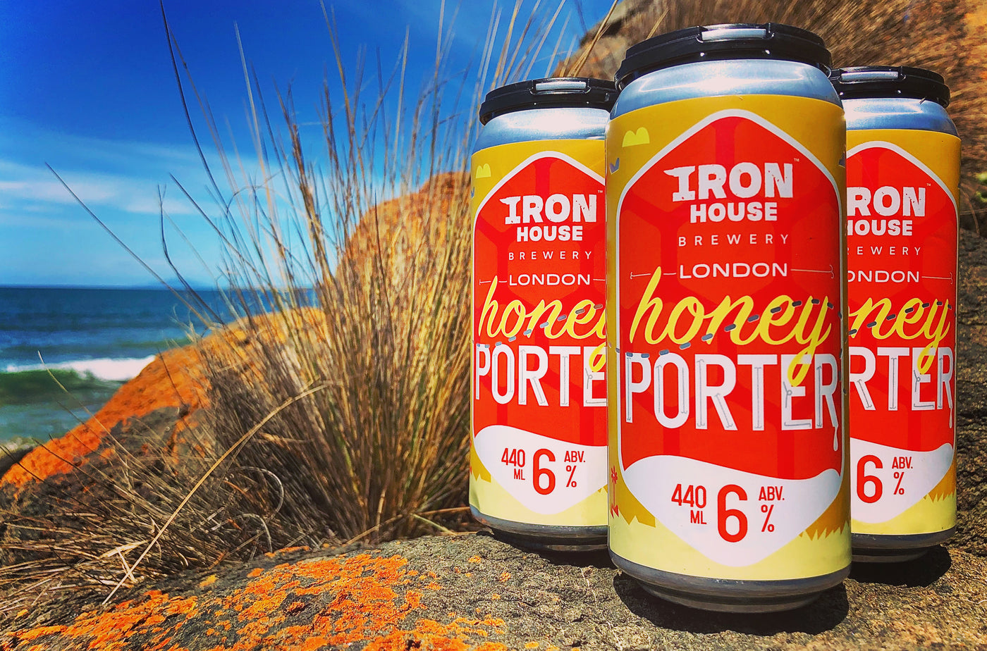 Ironhouse Honey Porter 440ml Can Oceanside Location shot